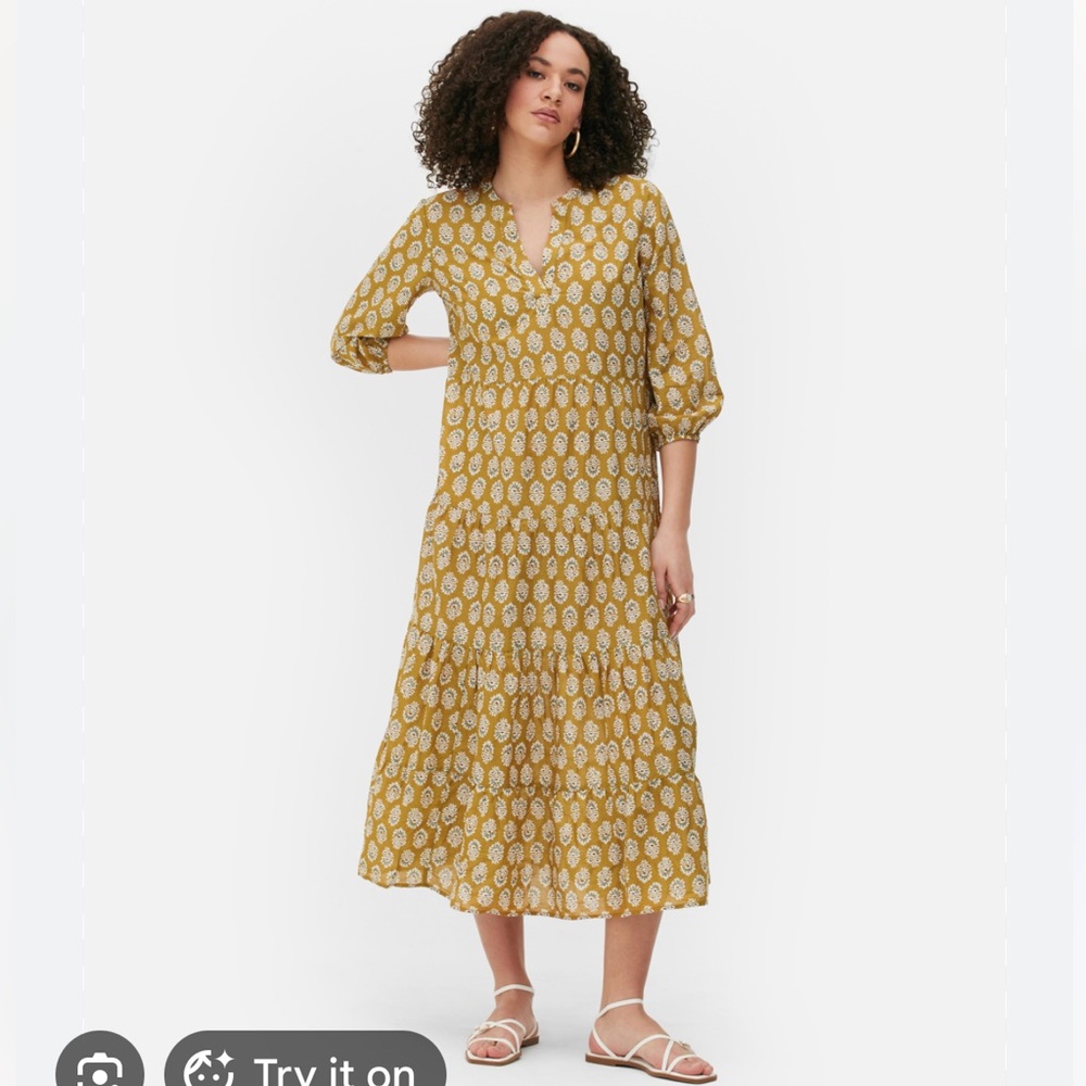 Primark Mustard Floral Long Sleeve peasant dress